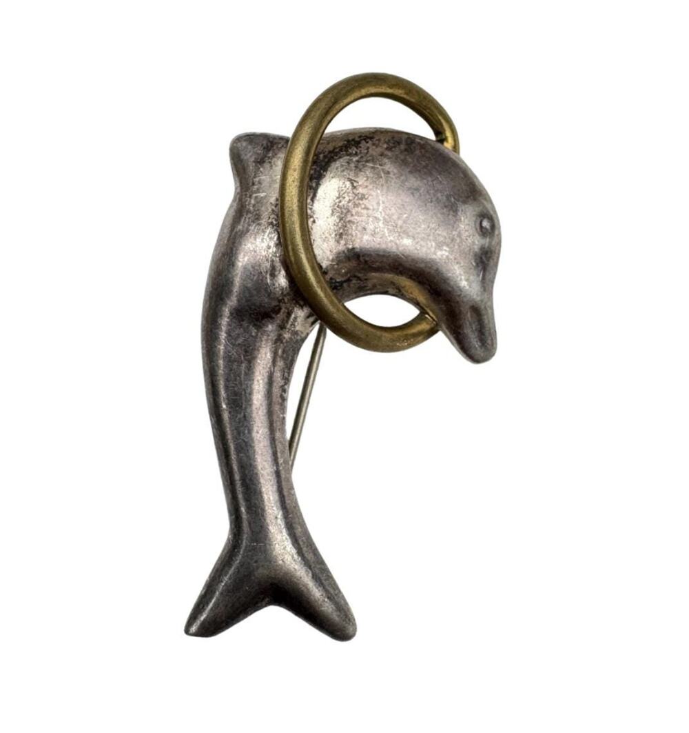 Vintage Sterling Silver Brooch Pin Taxco Mexico Dolphin Handmade Artisan